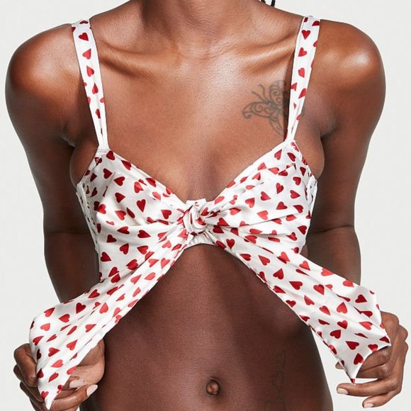 Victoria's Secret Unlined Open Cup Balconette Bra with Heart Print Size Small - Picture 2 of 4